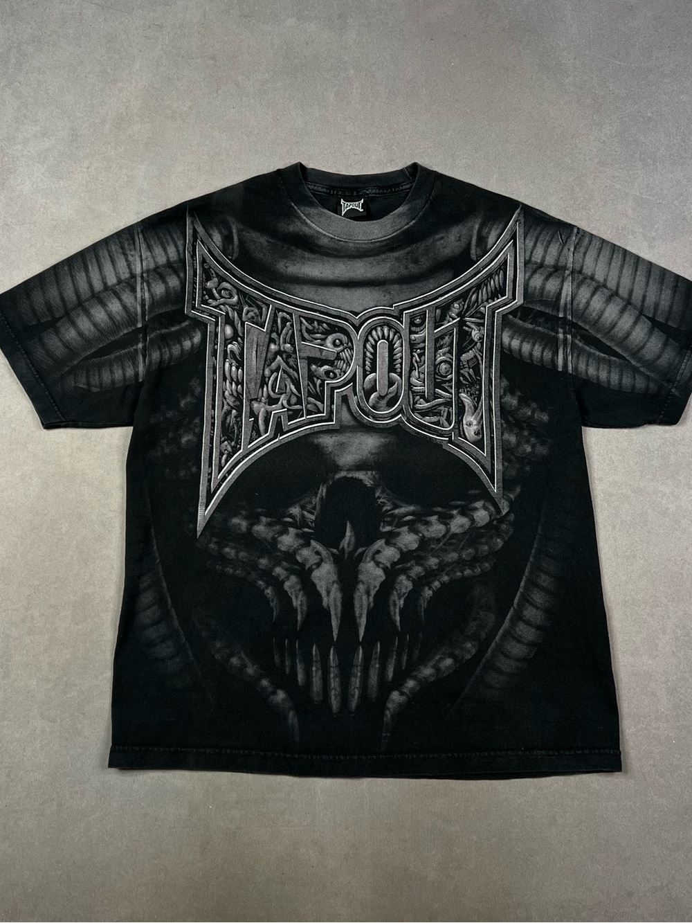Tapout Black Graphic Short Sleeve Tee with Tonal Skull Motif